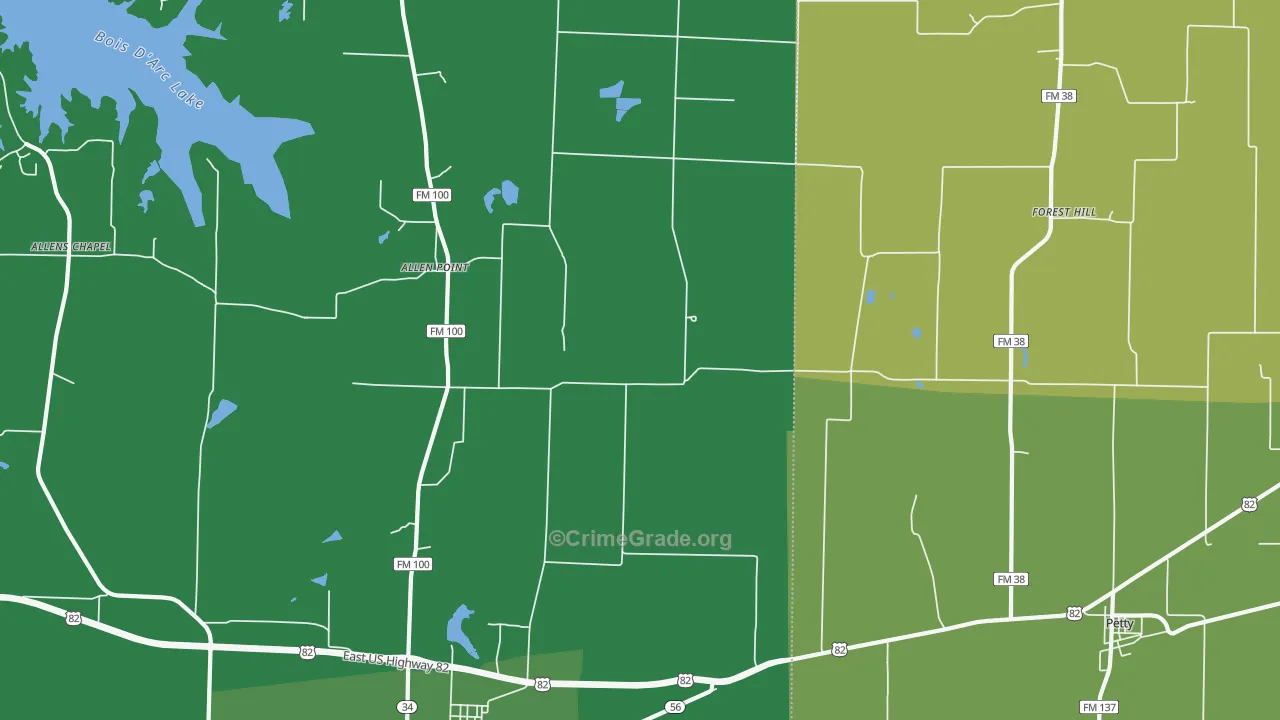 Tigertown, TX Map of Vehicle Theft Rates