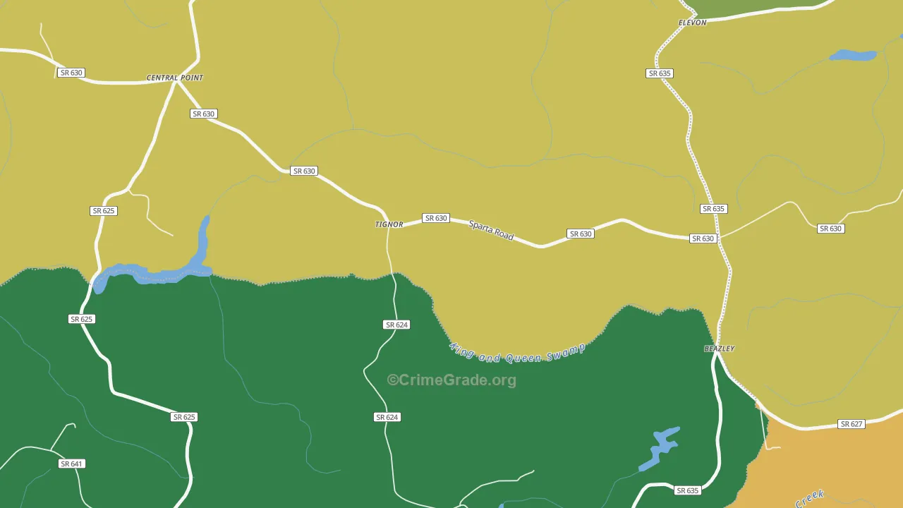 Tignor, VA Map of Vehicle Theft Rates