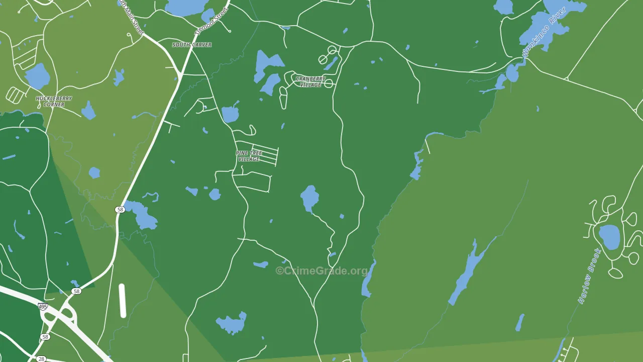 Tihonet, MA Map of Vehicle Theft Rates