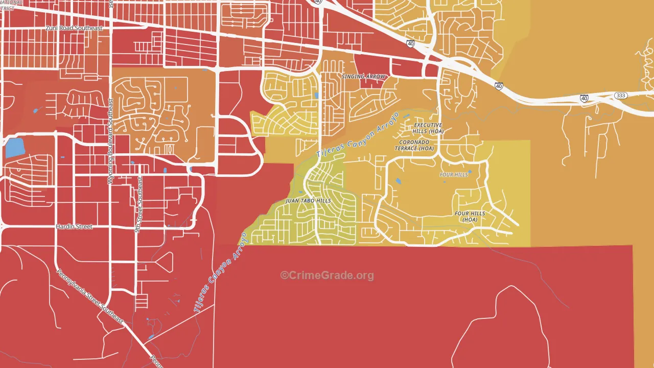 Tijeras Arroyo, Albuquerque, NM Map of Vehicle Theft Rates