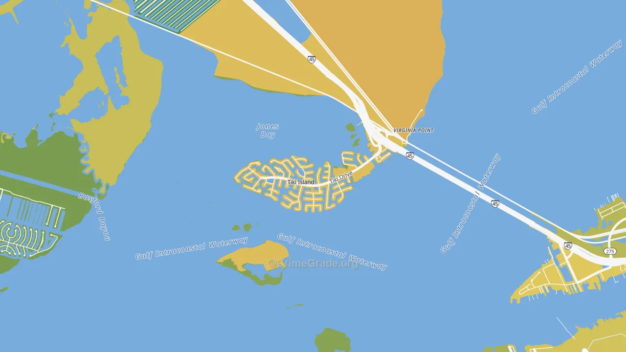 Tiki Island, TX Map of Vehicle Theft Rates