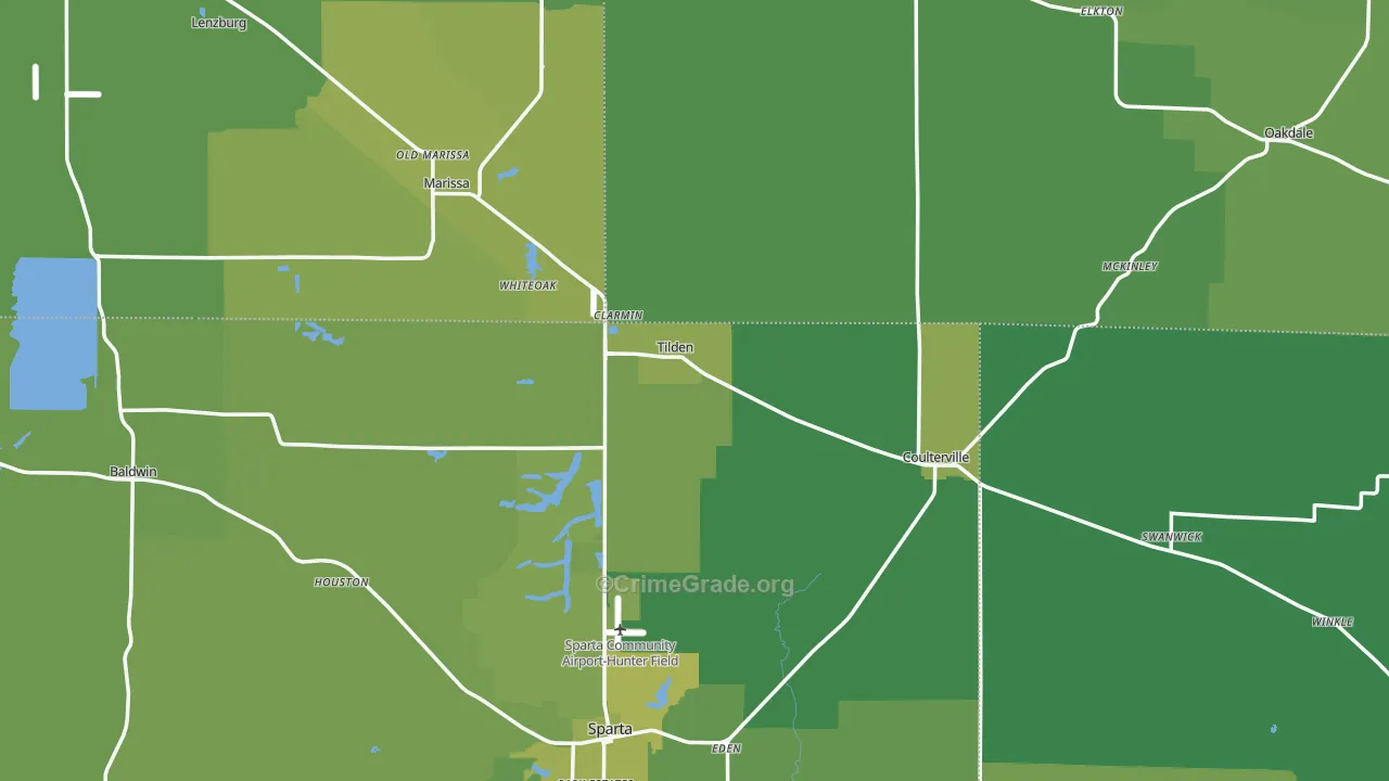 Tilden, IL Map of Vehicle Theft Rates