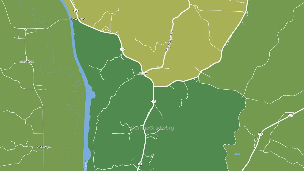 Tilden, MS Map of Vehicle Theft Rates