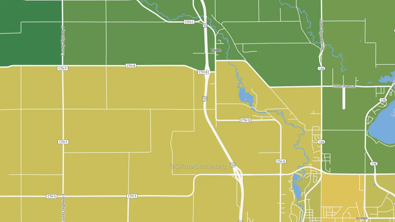 Tilden, WI Map of Vehicle Theft Rates