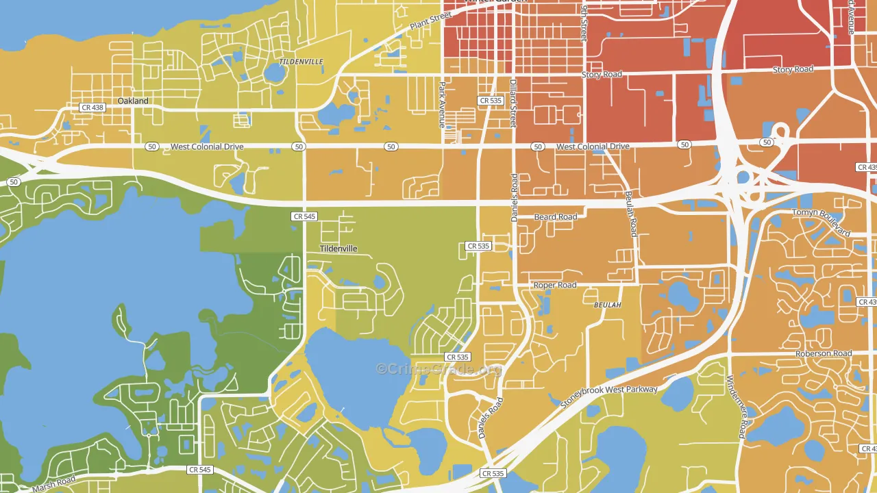 Tildenville, FL Map of Vehicle Theft Rates