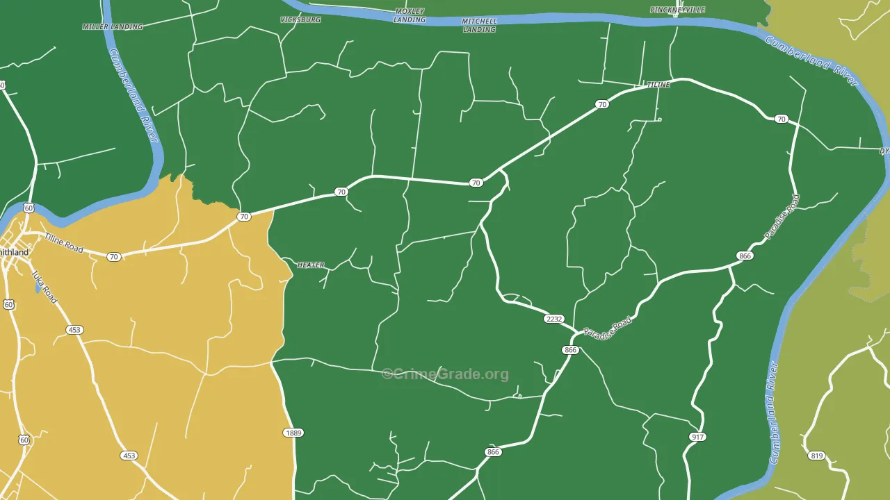 Tiline, KY Map of Vehicle Theft Rates