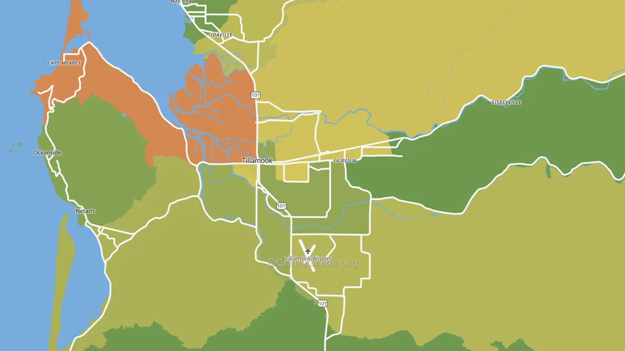 Tillamook, OR Map of Vehicle Theft Rates