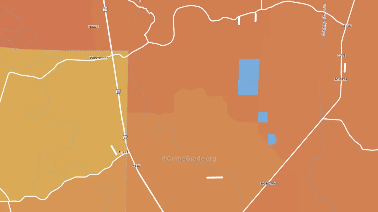 Tillar, AR Map of Vehicle Theft Rates