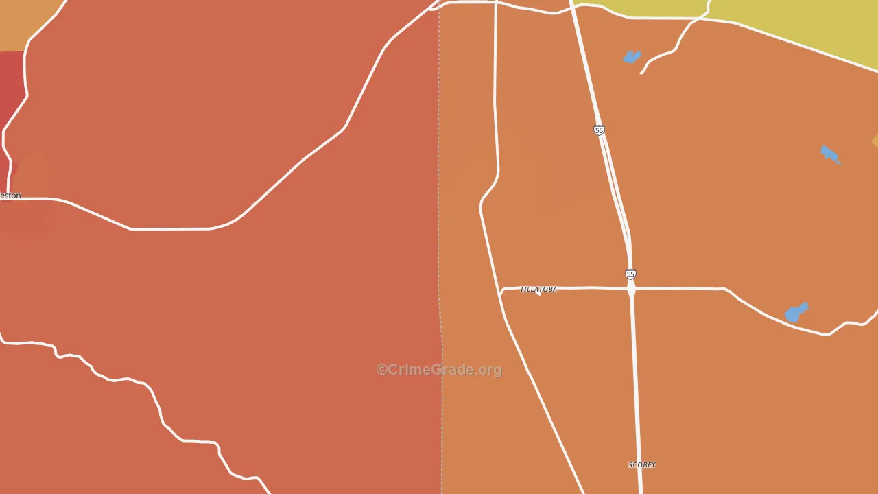 Tillatoba, MS Map of Vehicle Theft Rates
