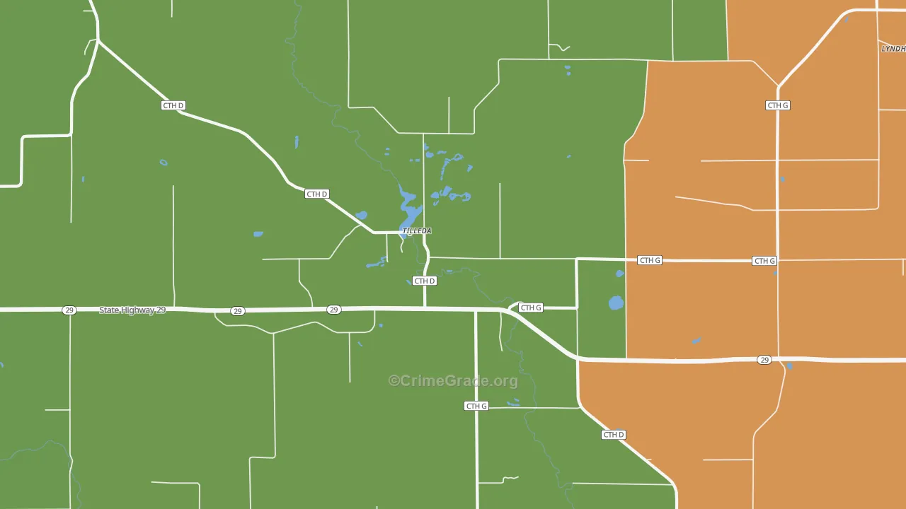 Tilleda, WI Map of Vehicle Theft Rates