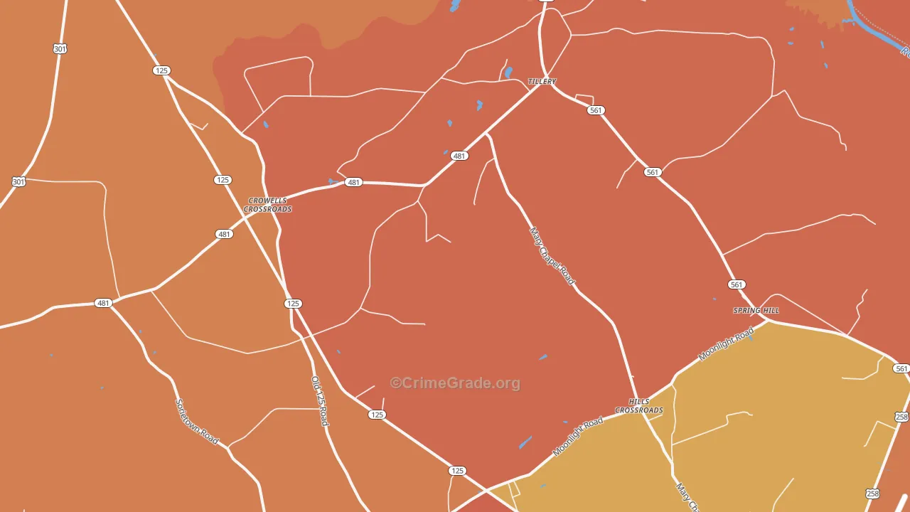 Tillery, NC Map of Vehicle Theft Rates