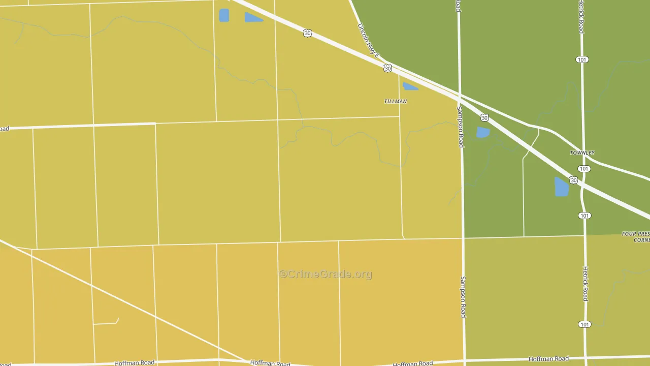 Tillman, IN Map of Vehicle Theft Rates