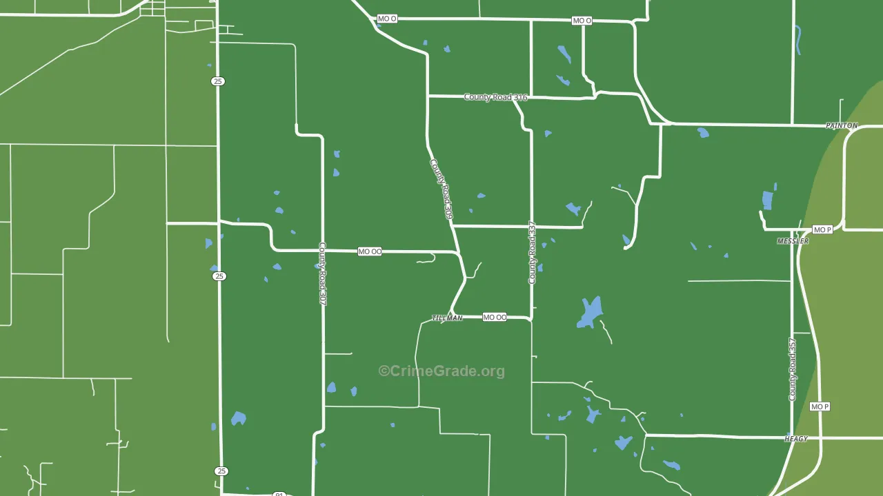 Tillman, MO Map of Vehicle Theft Rates