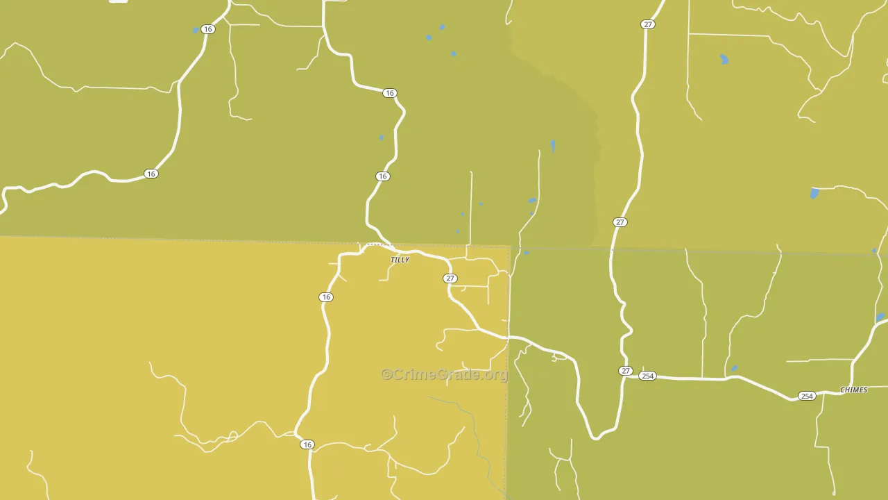 Tilly, AR Map of Vehicle Theft Rates
