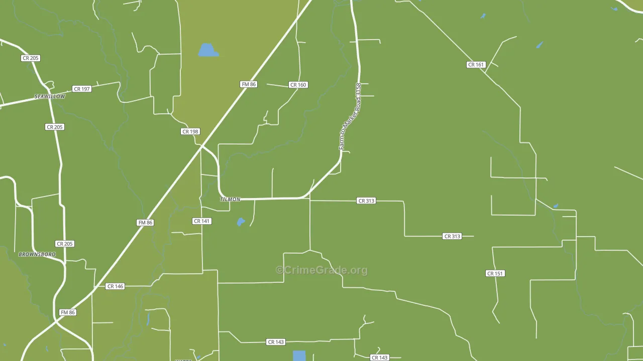 Tilmon, TX Map of Vehicle Theft Rates