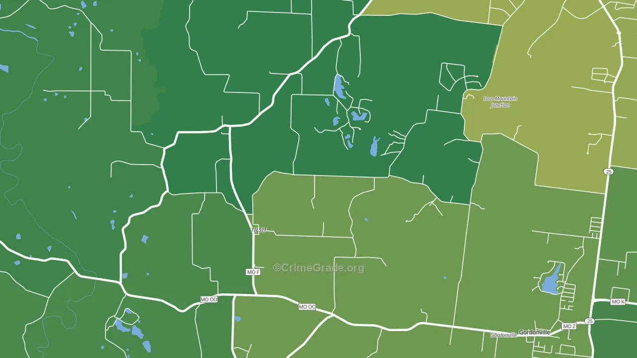 Tilsit, MO Map of Vehicle Theft Rates