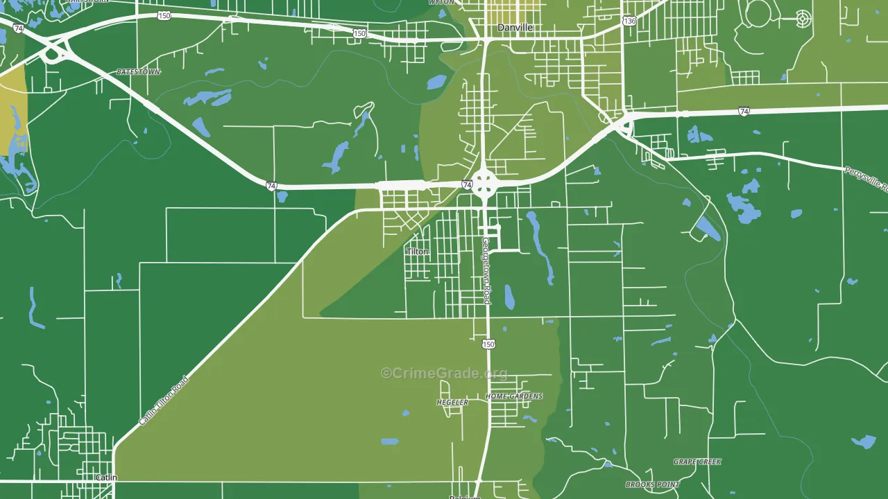 Tilton, IL Map of Vehicle Theft Rates