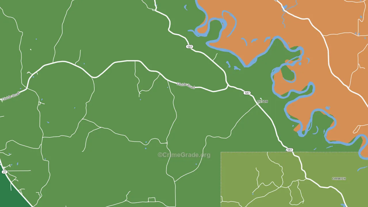 Tilton, MS Map of Vehicle Theft Rates