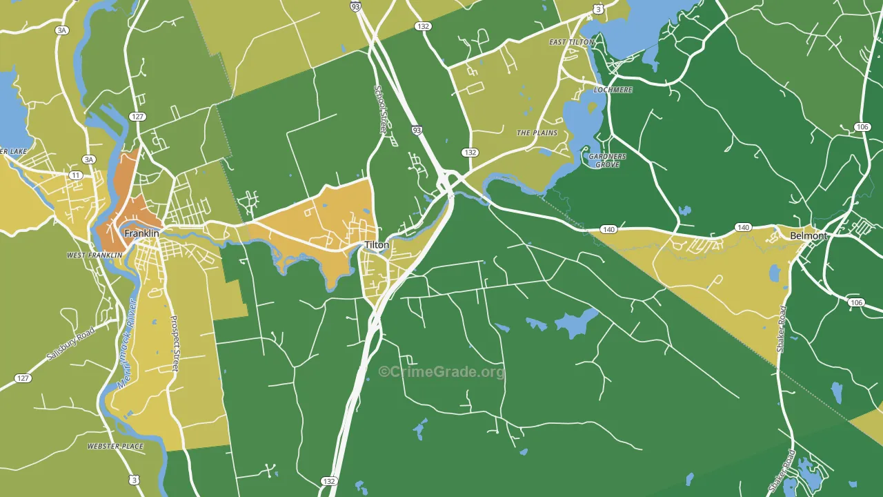 Tilton, NH Map of Vehicle Theft Rates