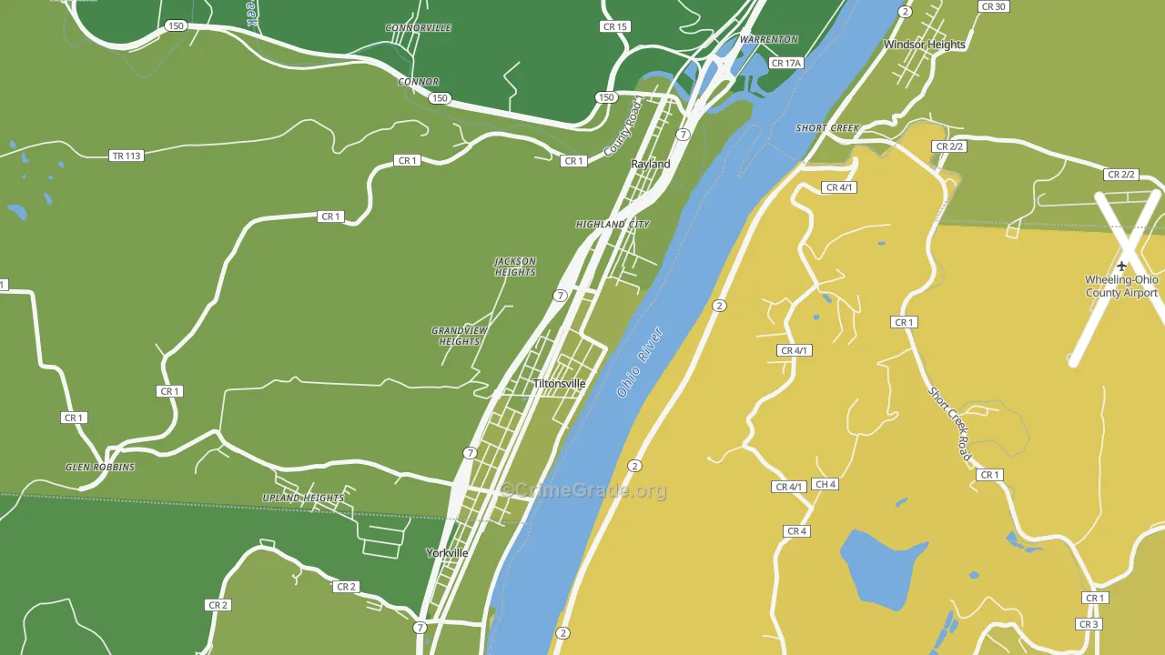 Tiltonsville, OH Map of Vehicle Theft Rates