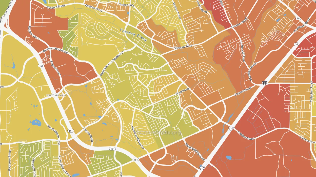 Timber Ridge, San Antonio, TX Map of Vehicle Theft Rates
