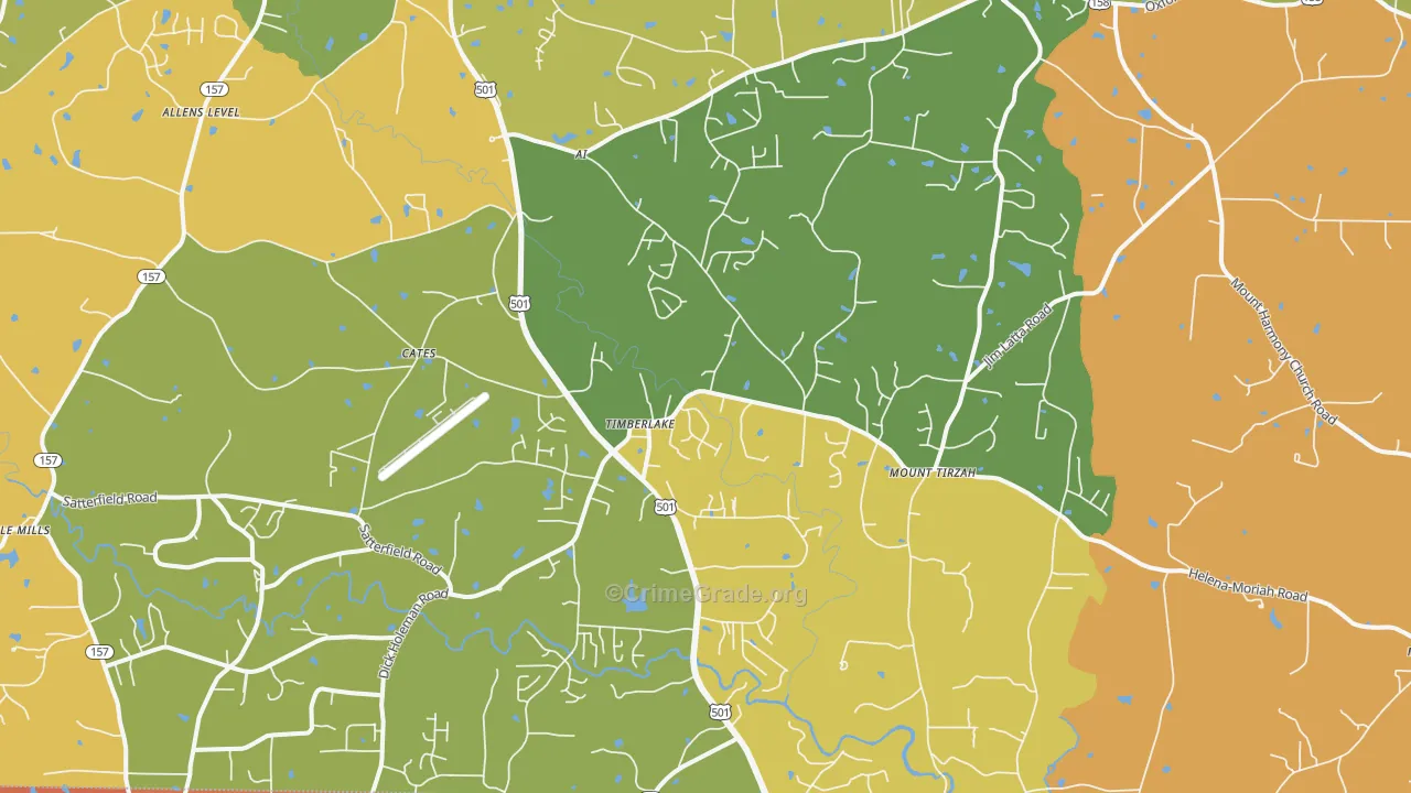 Timberlake, NC Map of Vehicle Theft Rates