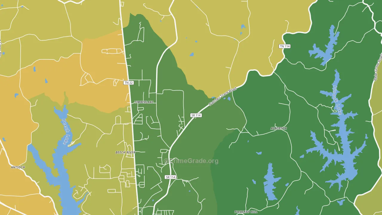 Timberlake, TN Map of Vehicle Theft Rates
