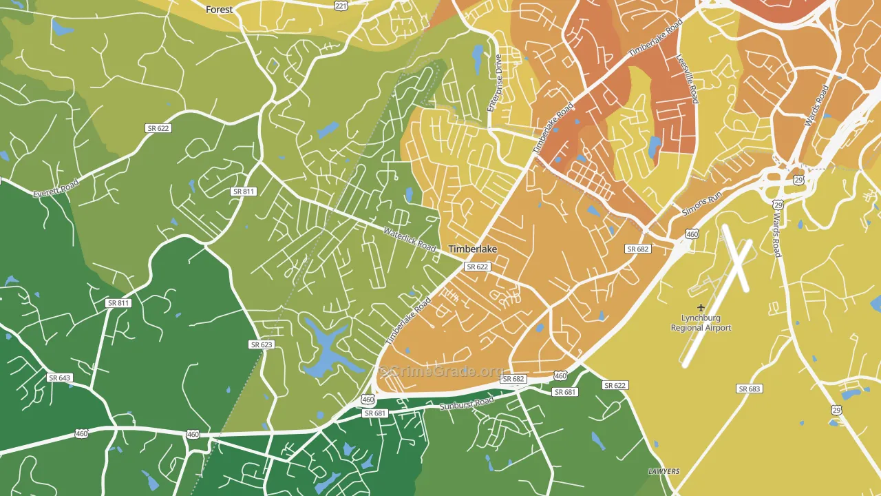 Timberlake, VA Map of Vehicle Theft Rates