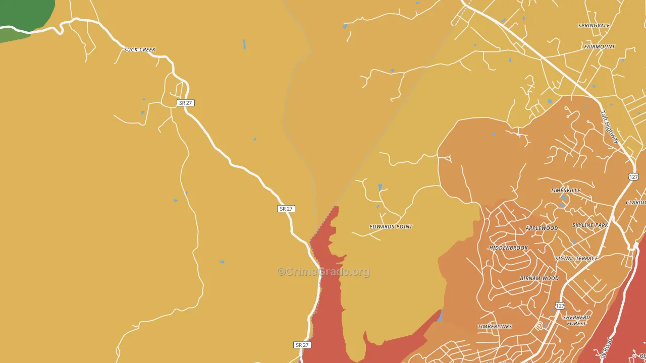 Timberlinks, TN Map of Vehicle Theft Rates