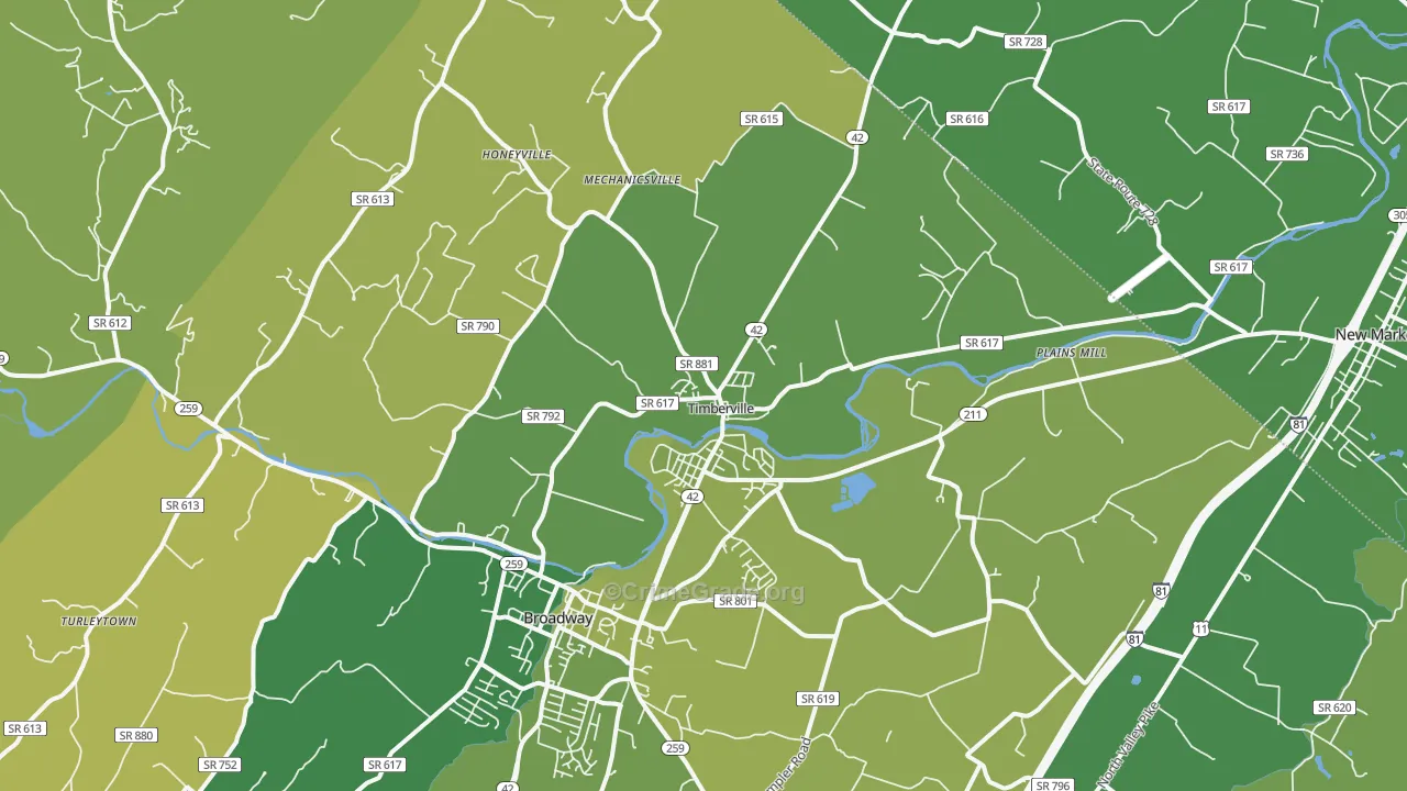 Timberville, VA Map of Vehicle Theft Rates
