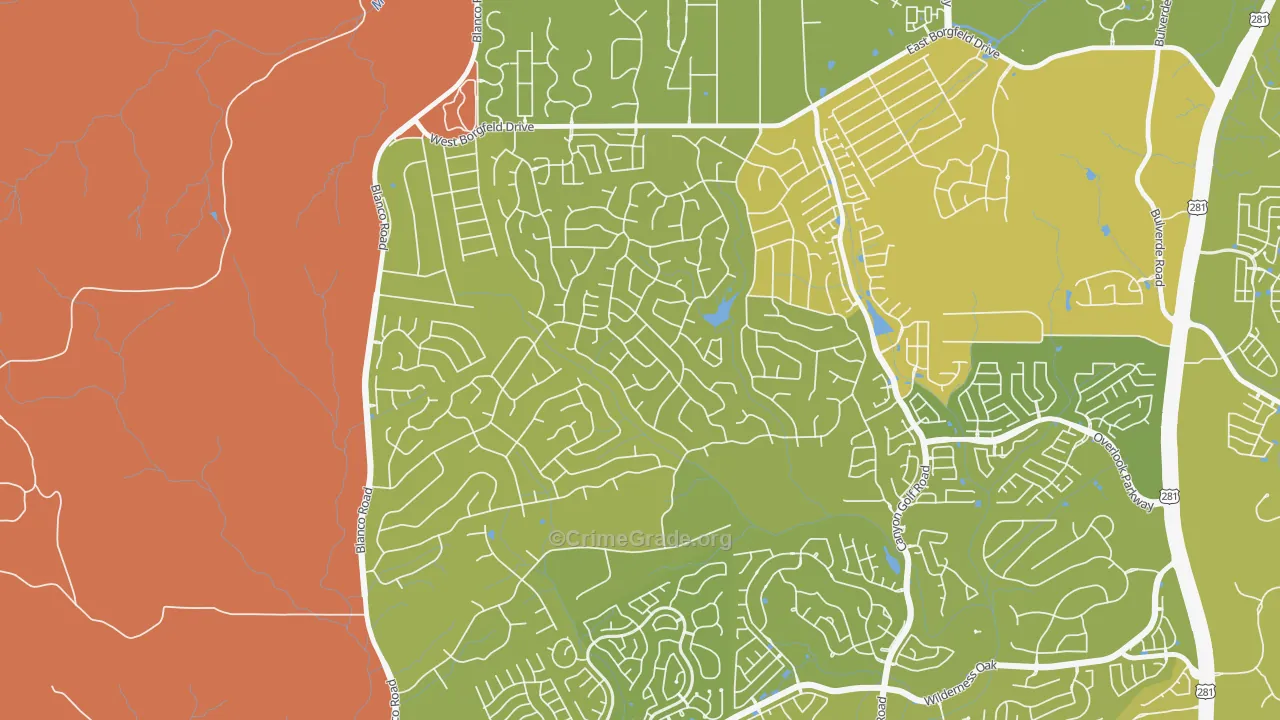 Timberwood Park, San Antonio, TX Map of Vehicle Theft Rates