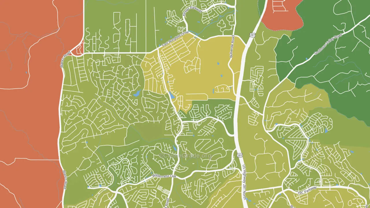 Timberwood Park, TX Map of Vehicle Theft Rates