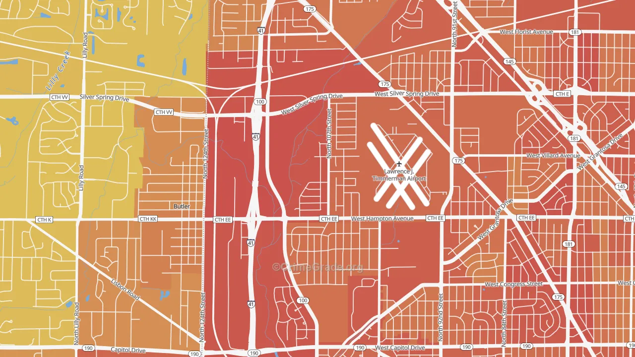 Timmerman West, Milwaukee, WI Map of Vehicle Theft Rates