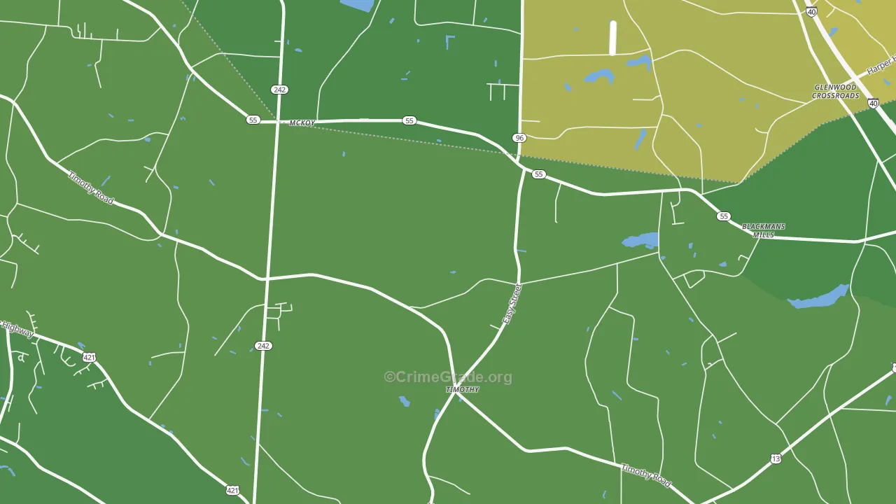 Timothy, NC Map of Vehicle Theft Rates