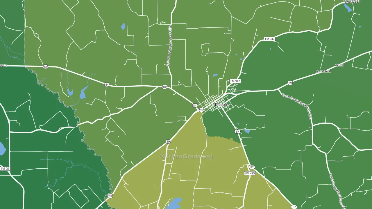 Timpson, TX Map of Vehicle Theft Rates
