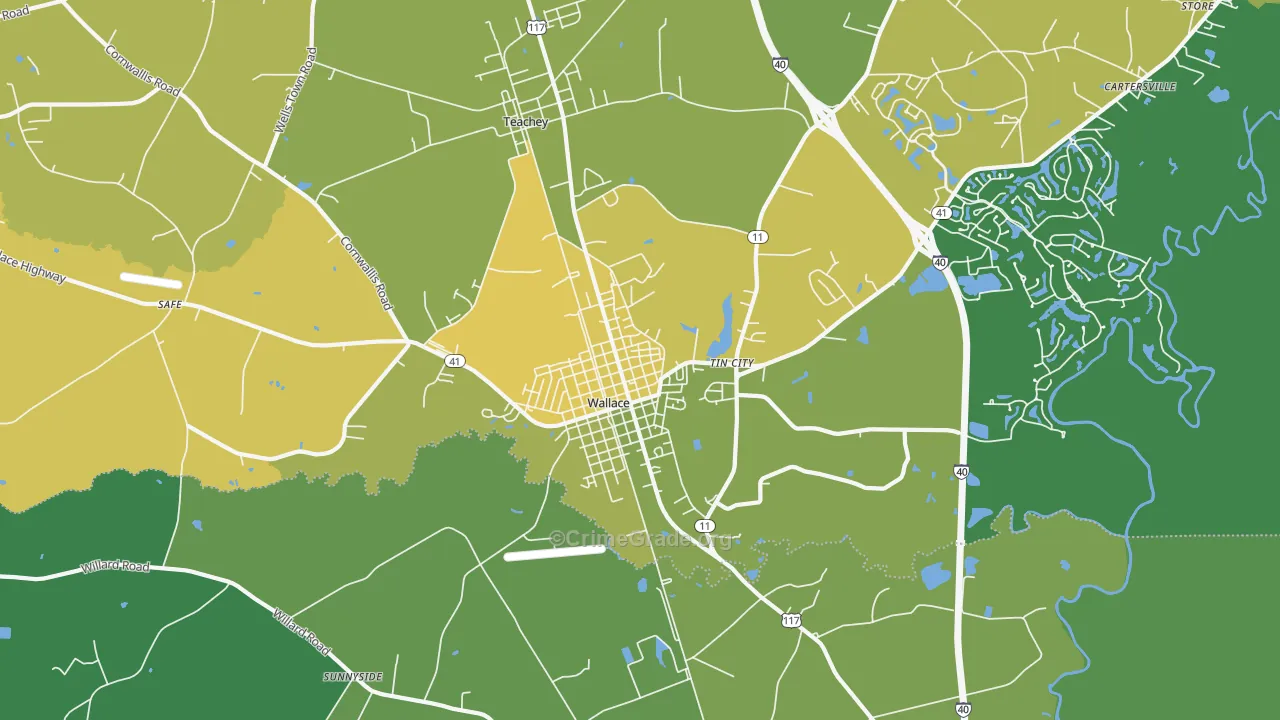 Tin City, NC Map of Vehicle Theft Rates
