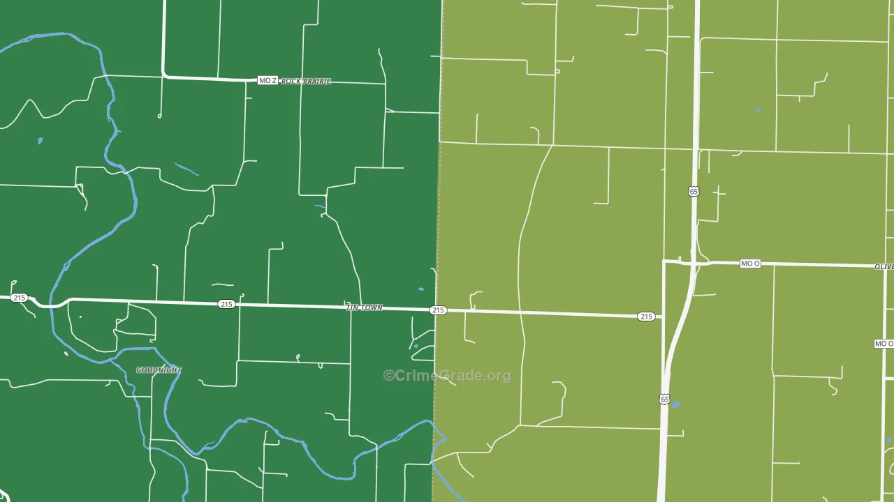 Tin Town, MO Map of Vehicle Theft Rates