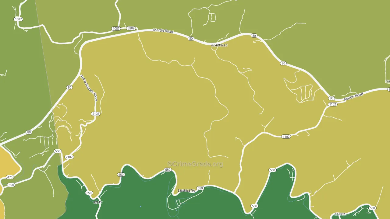 Tina, KY Map of Vehicle Theft Rates