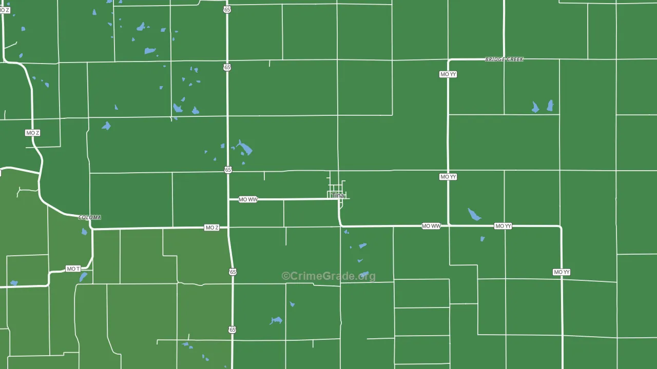 Tina, MO Map of Vehicle Theft Rates