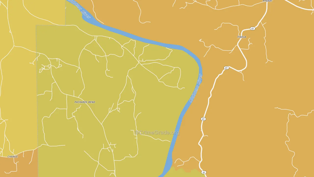 Tinela, AL Map of Vehicle Theft Rates