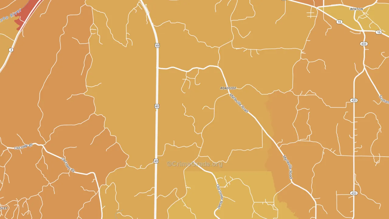 Tinsley, MS Map of Vehicle Theft Rates