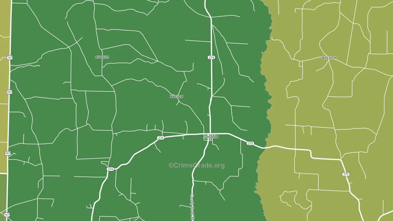 Tinsman, AR Map of Vehicle Theft Rates