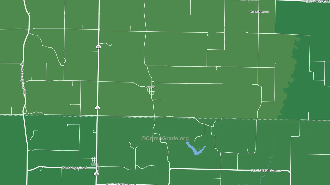 Tioga, IL Map of Vehicle Theft Rates