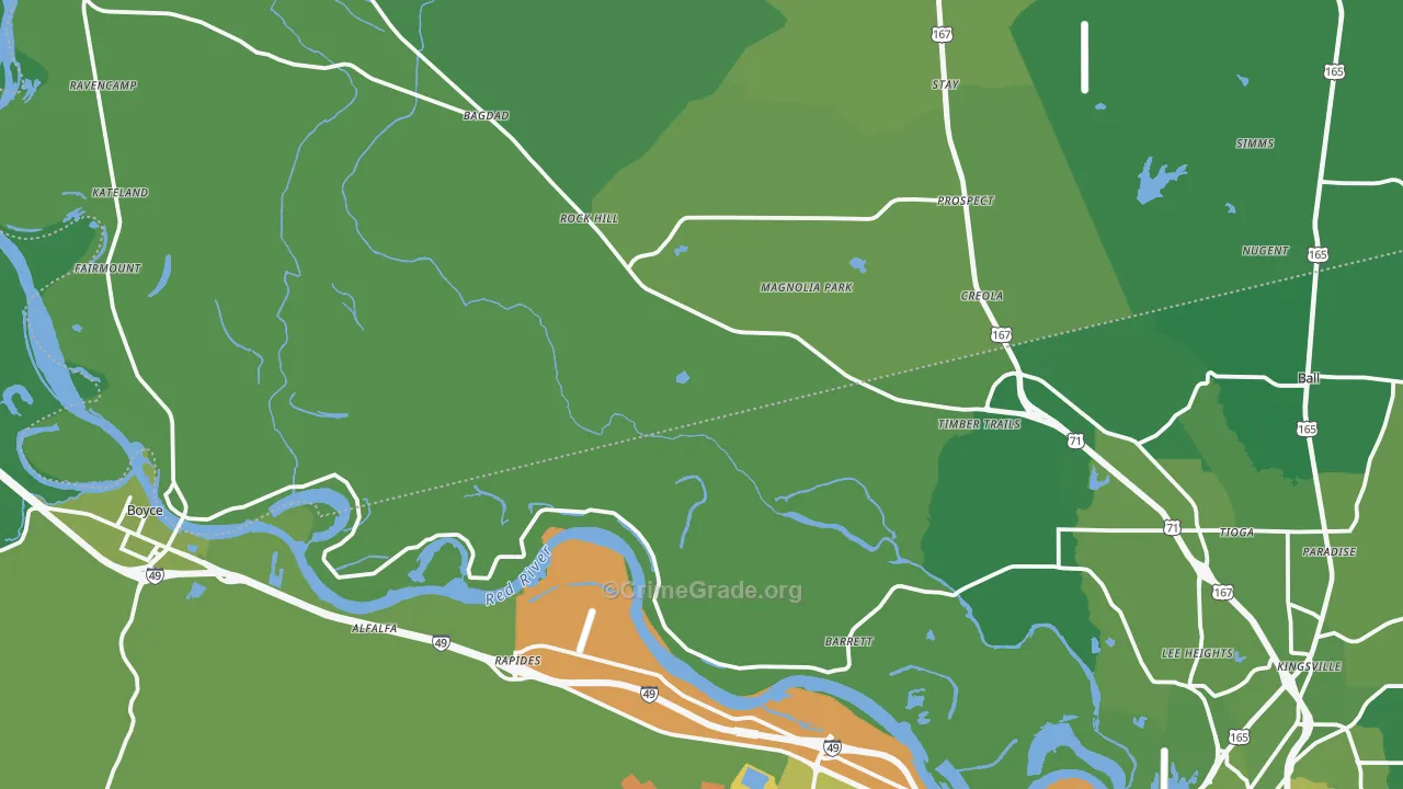 Tioga, LA Map of Vehicle Theft Rates