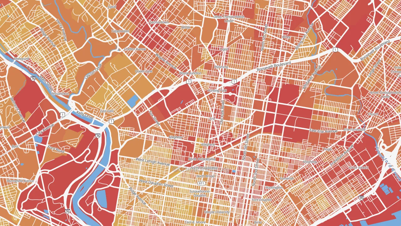 Tioga-Nicetown, Philadelphia, PA Map of Vehicle Theft Rates