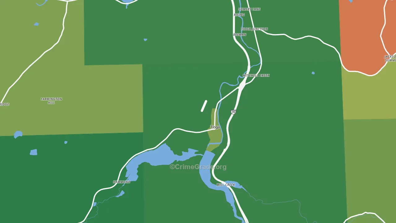 Tioga, PA Map of Vehicle Theft Rates