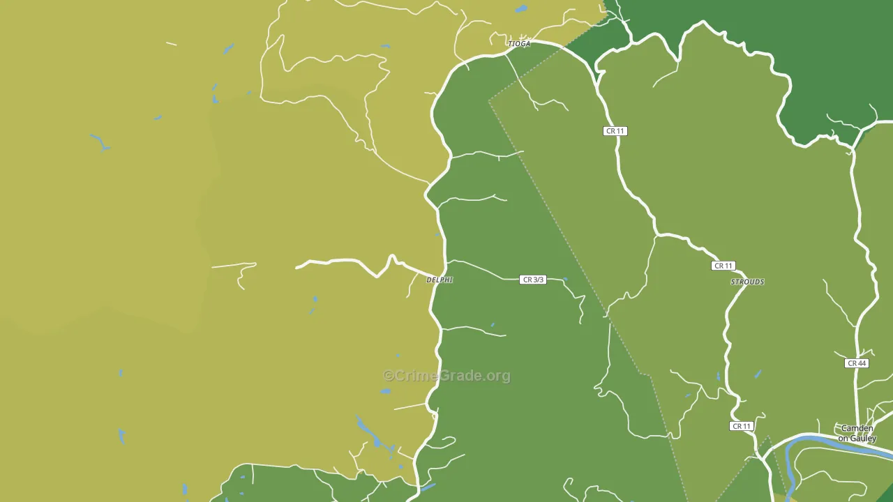 Tioga, WV Map of Vehicle Theft Rates