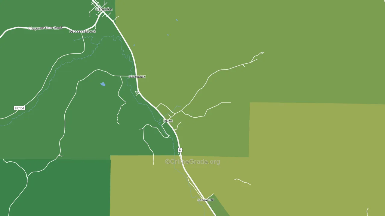 Tiona, PA Map of Vehicle Theft Rates