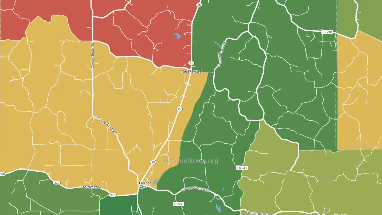 Tiplersville, MS Map of Vehicle Theft Rates