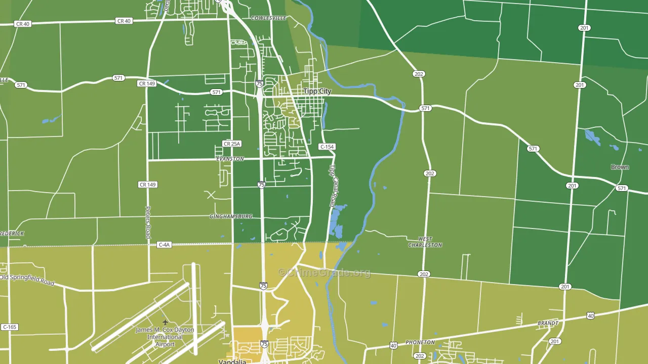 Tipp City, OH Map of Vehicle Theft Rates